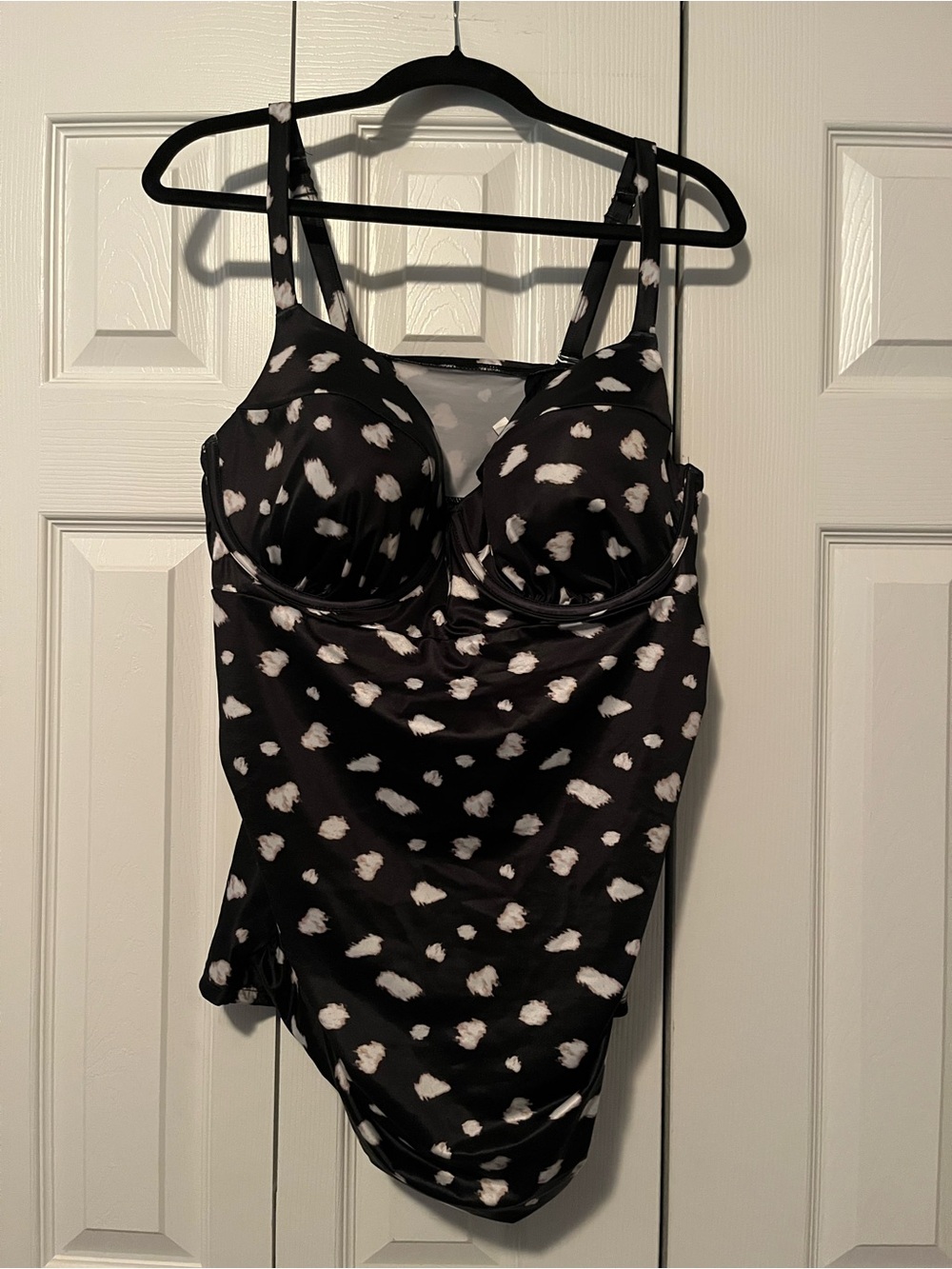 Cacique Black Tankini Top with White Spot Print